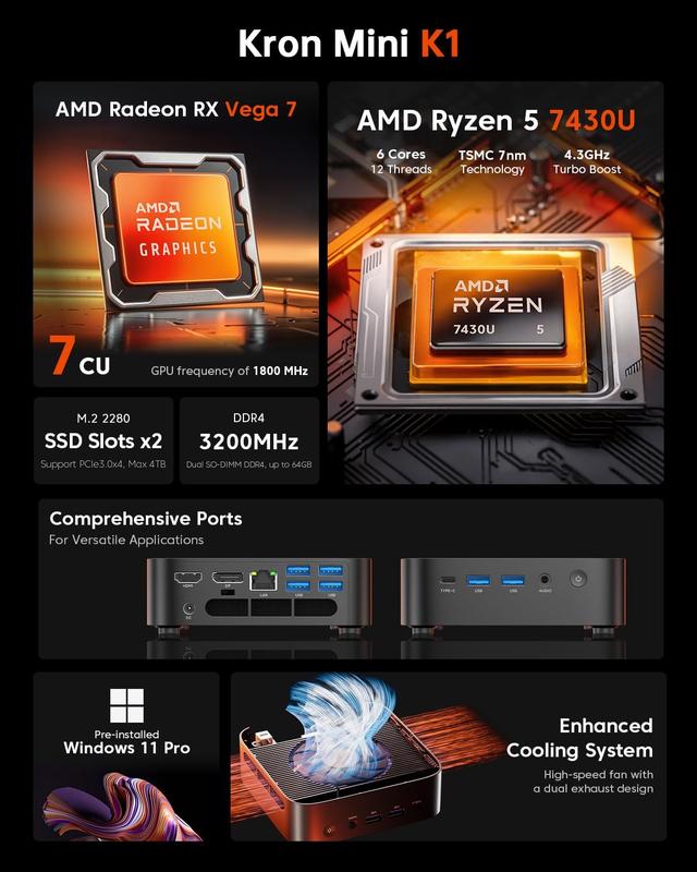 Mini PC ACEMAGICIAN AMD Ryzen 5 7430U 16 GB 512 GB SSD 4K - Mini